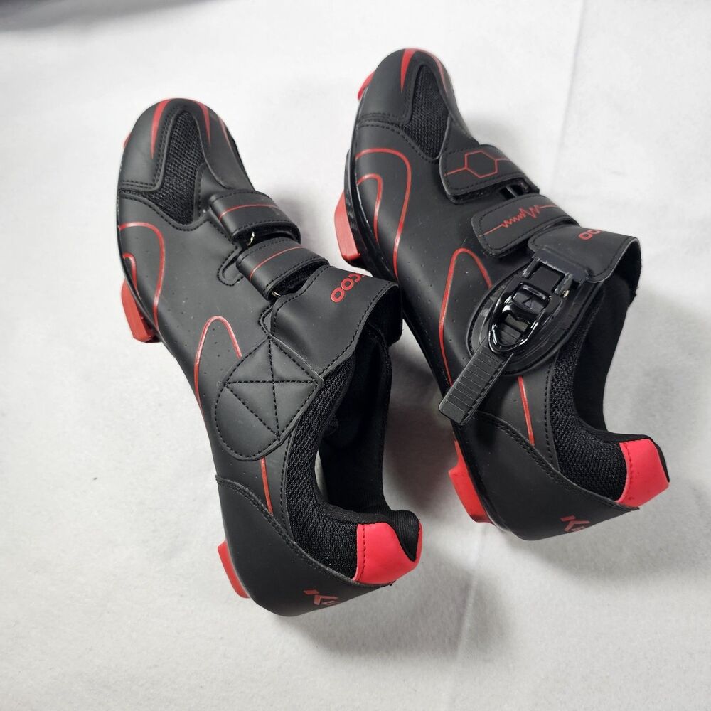 NWOT Kescoo Cycling Shoes w/ Cleats – Size 42 EU – Black/Red SPD Compatible